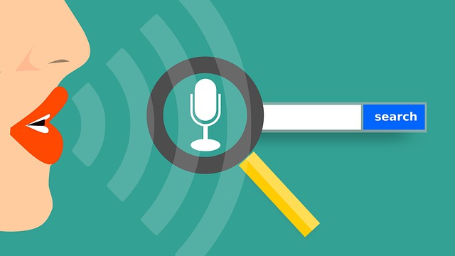 An image showing a smartphone with a voice assistant icon displayed prominently, surrounded by various everyday objects like a coffee mug, headphones, and a shopping bag, symbolizing the adaptation of voice search to user behavior