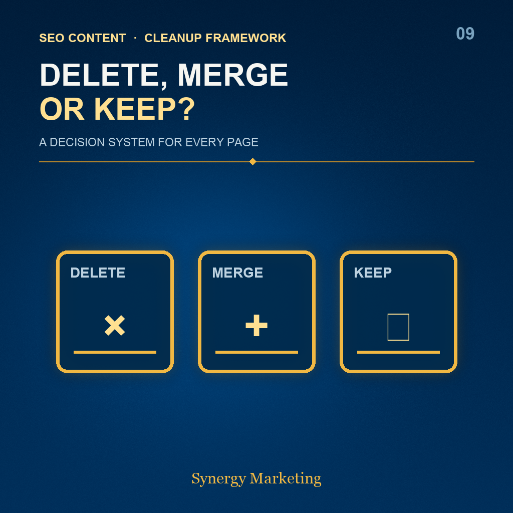SEO content pruning decision framework